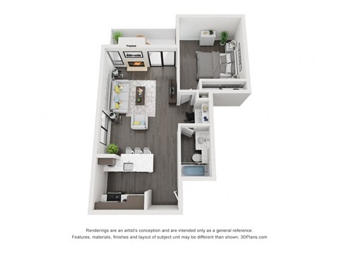 Floor plan for 1 bed, 1 bath, 750 sqft